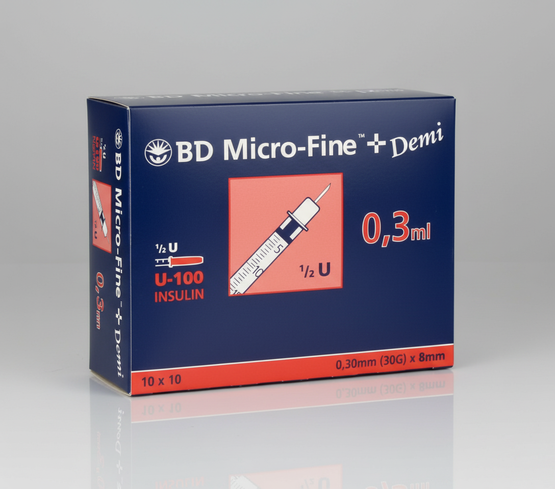 BD Micro-FineTM+ U 100 Insulin Shots 0.3 x 8 mm (Pack of 100)